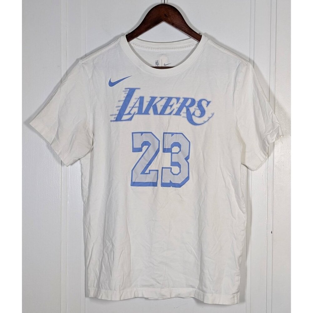 LeBron James LA Lakers Shirt Nike Tee White & Blue Short Sleeve Mens Size Medium